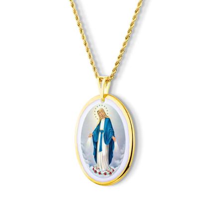 Pingente Medalha Nossa Senhora das Gracas Milagrosa em porcelana pintada à mão com ouro - grande - Design Medalhas Imagem de Pingente Medalha Nossa Senhora das Gracas Milagrosa em porcelana pintada à mão com ouro - grande