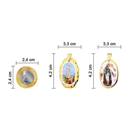 Pingente Medalha Nossa Senhora das Gracas Milagrosa em porcelana pintada à mão com ouro - grande - Design Medalhas Imagem de Pingente Medalha Nossa Senhora das Gracas Milagrosa em porcelana pintada à mão com ouro - grande