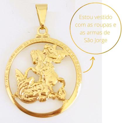 Imagem de Pingente Medalha São Jorge Guerreiro Proteção Feminina Semijoia Folheada a Ouro 18k