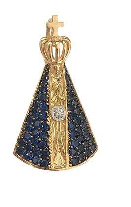 Imagem de Pingente Nossa Senhora Aparecida Ouro 18k Amarelo Zircônio azul e branco . Rosangela lima joias