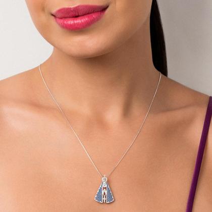 Imagem de Pingente Nossa Senhora Aparecida Prata 840061 Rommanel Azul