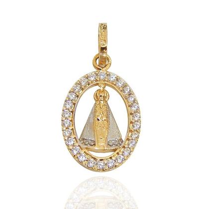 Imagem de Pingente Nossa Senhora Oval Com Zircônias Em Ouro 18k