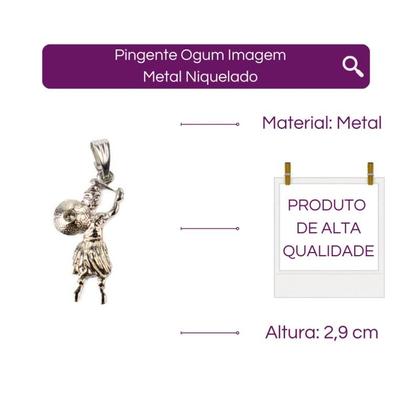 Imagem de Pingente Ogum Orixá Imagem 2,9 cm Metal Niquelado