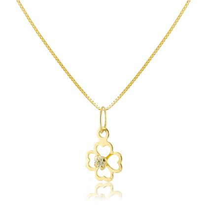 Imagem de Pingente Ouro 18k Trevo Laser Coração Zircônia P Espelhado PG-124