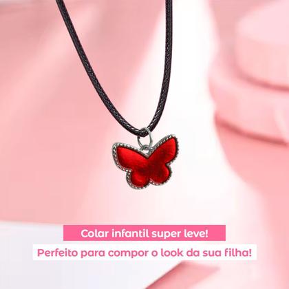 Imagem de Pingente qualidade premium borboleta + colar menina infantil vermelho ajustavel moda criança amor