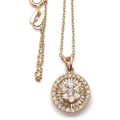 Imagem de Pingente Redondo e Corrente Ouro Rose 18k Cravejado Diamante Brilhante Natural Pizza 1.1cm -11mm
