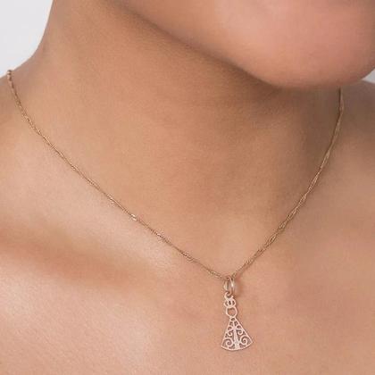 Imagem de Pingente rommanel feminino banhado ouro 18k nossa senhora aparecida vazada 542883