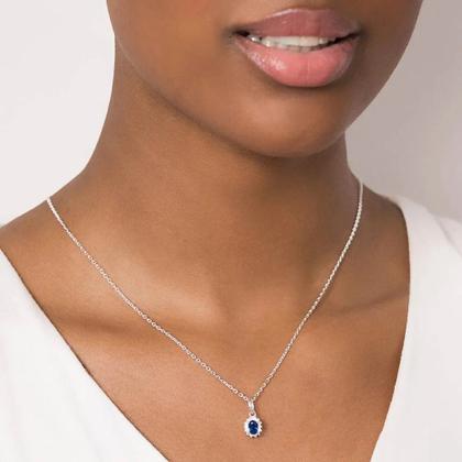 Imagem de Pingente rommanel feminino prata 925 oval cravejada pedra zircônia azul escuro 840108
