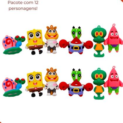 Pingentes personagens bob esponja em pvc com 12 peças - - Nenhum fabricante - Imagem de Pingentes personagens bob esponja em pvc com 12 peças