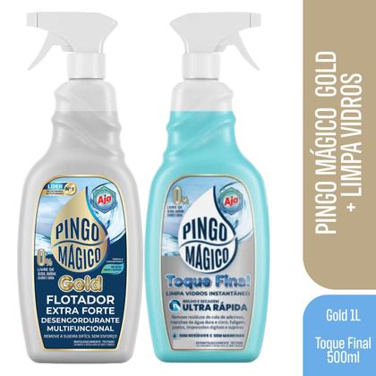 Imagem de Pingo Magico Gold 1L + Pingo Magico Limpa Vidros Toque Final 500ML - Secagem Ultra Rápida