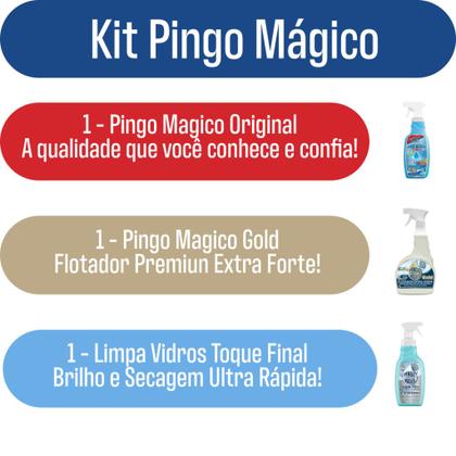 Imagem de Pingo Magico Original 1L + Pingo Magico Gold 1L + Pingo Magico Limpa Vidros 500ML