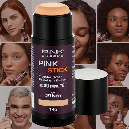 Imagem de Pink Stick Protetor Solar Facial Com Cor FPS90 FPUVA70 14g  Cor 21km