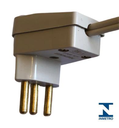 Imagem de Pino de Tomada 10a Macho Maciço 90 Graus 3 Pinos Fino Prensa Cabo 2P+T Branco