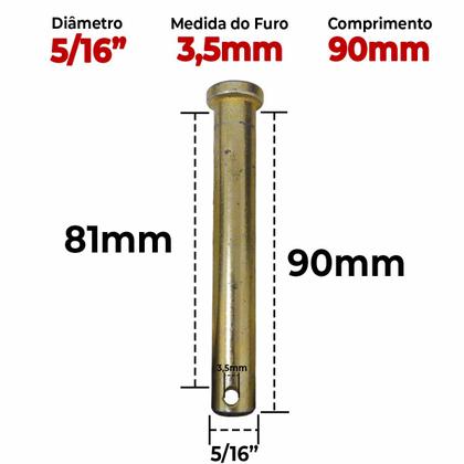 Imagem de Pino Liso Fixador Agricola Furo e Cupilha 5/16x90mm 10 Un