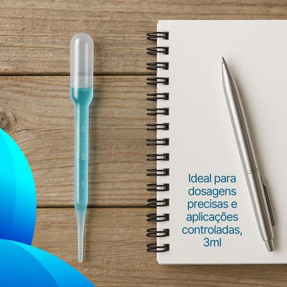 Imagem de Pipeta Pasteur Conta Gotas Plástica Medicinal Resistente Multiuso 3ml Marcador Medidor- 10 Unidades