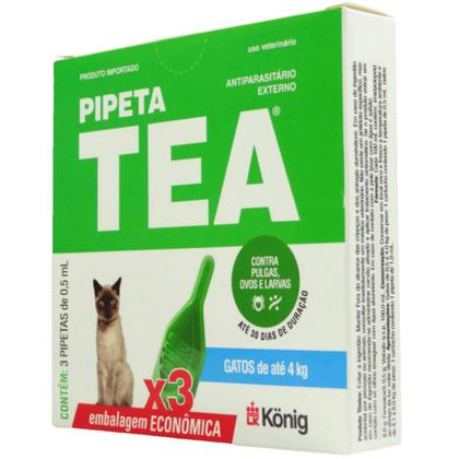 Imagem de Pipeta Tea 0,5 ml Antiparasitário Contra Pulgas P/ Gatos de até 4 Kg C/ 3 unid. Kit C/ 3 Cxs