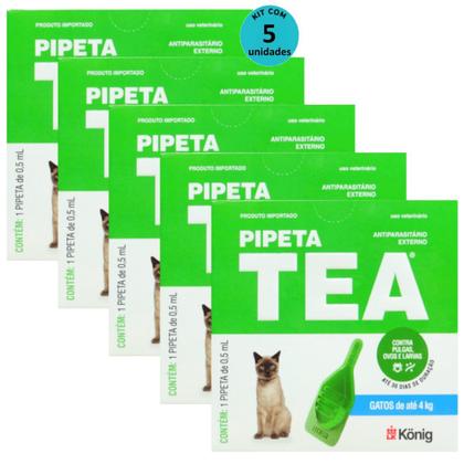 Imagem de Pipeta Tea 0,5 ml Antiparasitário Contra Pulgas para Gatos de até 4 Kg - König Kit Com 5