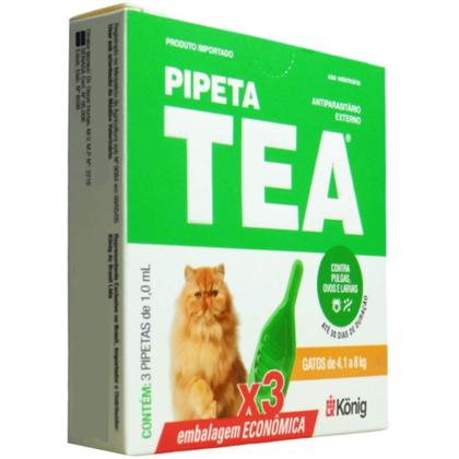 Imagem de Pipeta Tea 1,0 ml Antiparasitário Contra Pulgas Para Gatos de 4,1 até 8 Kg Com 3 unid Kit Com 10 Cxs