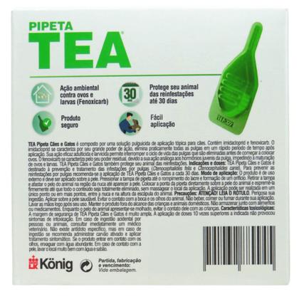 Imagem de Pipeta Tea 1,3 ml Antiparasitário Contra Pulgas para Cães de 5,1até 10Kg Kit C/ 3 unid. - König