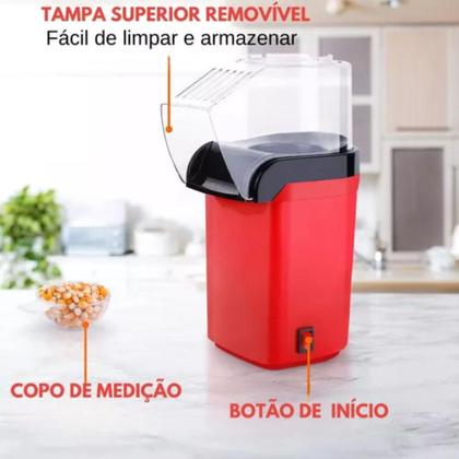 Imagem de Pipoca Gourmet Mini Sem Óleo Com Nota Fiscal 1200w Vermelha