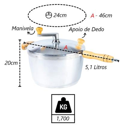 Imagem de Pipoqueira Alumínio Polido Pipoca Doce Salgada 5100ml 24cm