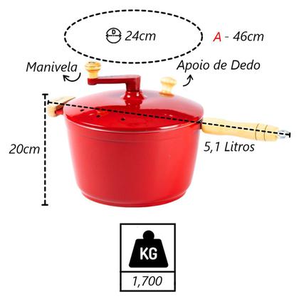 Imagem de Pipoqueira Alumínio Vermelha Pipoca Doce Salgada 5100ml 24cm