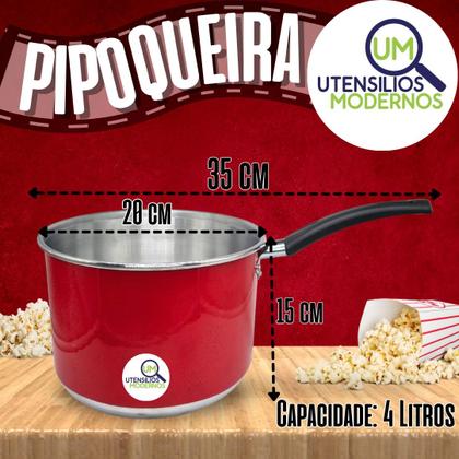 Imagem de Pipoqueira N20 Vermelho Alumínio com Tampa de Vidro 4 Litros