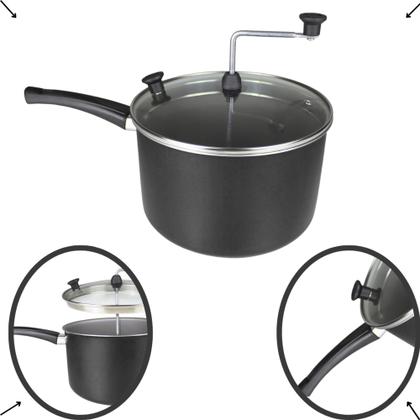 Imagem de Pipoqueira Panela Antiaderente com tampa de vidro Grande e Super Resistente na Cor Vermelha e Preta