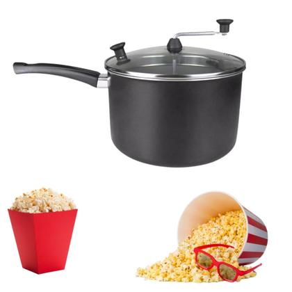 Imagem de Pipoqueira Panela Antiaderente com tampa de vidro Grande e Super Resistente na Cor Vermelha e Preta