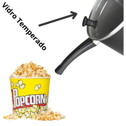 Imagem de Pipoqueira Panela Antiaderente com tampa de vidro Grande e Super Resistente na Cor Vermelha e Preta