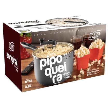 Imagem de Pipoqueira Supra Antiaderente C/ Tampa De vidro 4,8 Litros Cor Grafite Pipoca Doce Salgada