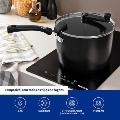 Imagem de Pipoqueira Tramontina Mônaco Induction em Alumínio com Revestimento Interno e Externo Antiaderente Starflon Premium Preto 22 cm 5,4 L
