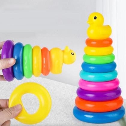 Imagem de Pirâmide Argolas Empilhar Patinho Infantil Banho 7 Andares