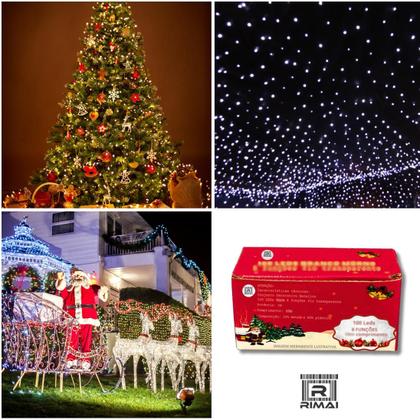 Imagem de Pisca 100 leds 8 funções branco frio 10mts fio transparente
