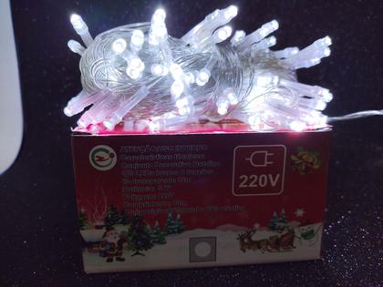 Imagem de Pisca 100 leds 8 funções branco frio 10mts fio transparente