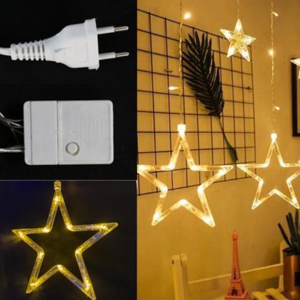 Imagem de Pisca Cascata Estrelas Natalinas 138 LEDs 8 Funções Branco Quente 2,5m x 1m