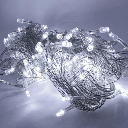 Imagem de Pisca De Natal 100 Leds Luz Branca 8 Funções Fio Transparente 9,2M 220V