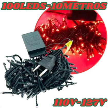 Imagem de Pisca pisca arvore de natal fio verde 100 leds vermelho 10 metros 127v~110v ref. 15073