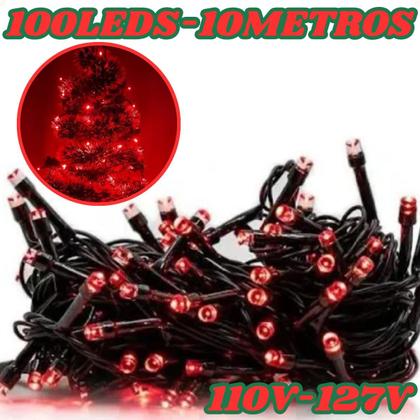 Imagem de Pisca pisca arvore de natal fio verde 100 leds vermelho 10 metros 127v~110v ref. 15073
