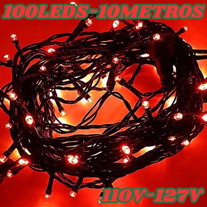 Imagem de Pisca pisca arvore de natal fio verde 100 leds vermelho 10 metros 127v~110v ref. 15073