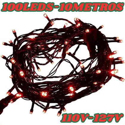 Imagem de Pisca pisca arvore de natal fio verde 100 leds vermelho 10 metros 127v~110v ref. 15073