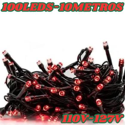 Imagem de Pisca pisca arvore de natal fio verde 100 leds vermelho 10 metros 127v~110v ref. 15073