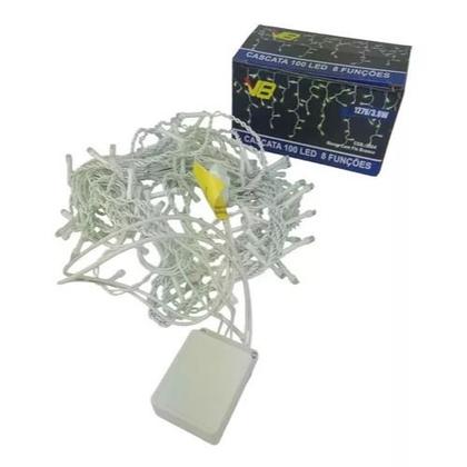 Imagem de Pisca Pisca Cascata 100 Leds Colorido Com Fio Branco 3 Metros 127V 8 Funções V8