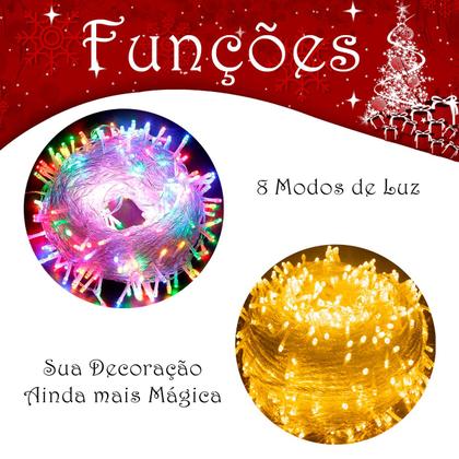 Imagem de Pisca Pisca Cordão 100 Leds Natal 10m 8 Modos 127V Fio Transparente