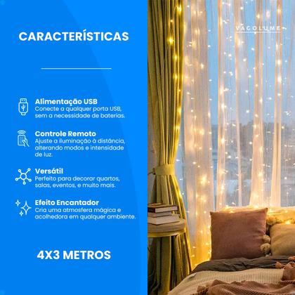 Imagem de Pisca Pisca Cortina De Fio Fada LED Natal C/ Controle Remoto