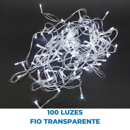 Imagem de Pisca-Pisca Led 100L Fio Transparente 9M 127V Luzinha Luz Para Iluminar Decoração Festa Natalina Casa