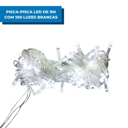 Imagem de Pisca-Pisca Led 100L Fio Transparente 9M 127V Luzinha Luz Para Iluminar Decoração Festa Natalina Casa
