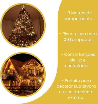 Imagem de Pisca Pisca Led Natal 100 Leds 9,5 10 Metros 220V Colorido Luz Forte Iluminação(branco quente)