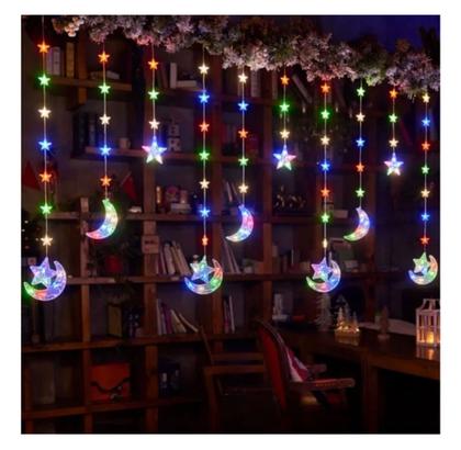 Imagem de Pisca Pisca Lua Estrelas Leds Cortina Cascata Decoração