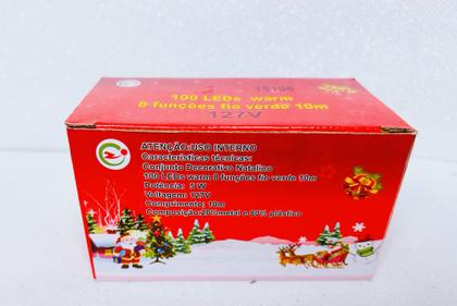 Imagem de Pisca Pisca Natal 100 Leds 10 Metros Fio Verde Luz Decoração de Árvore 110V 8 Funções Vários Cores
